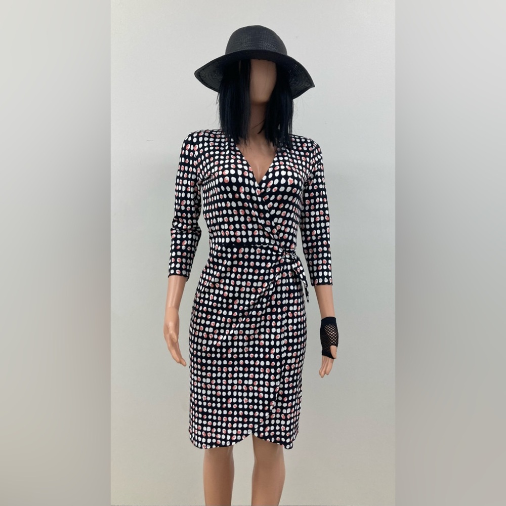 Black and White/Pink Polka Dot Wrap Dress